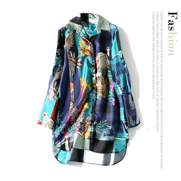 new leisure design feeling silk twill long shirt female printing long sleeve blouse wind shirt after short before, White
new leisure design feeling silk twill long shirt female printing long sleeve blouse wind shirt after short before, White