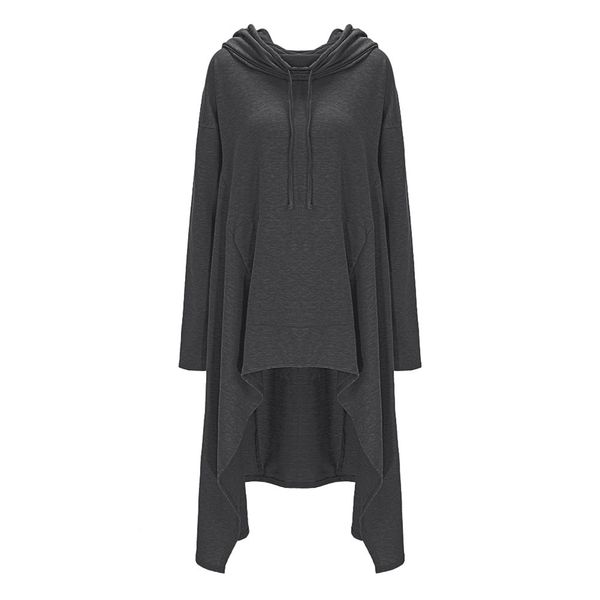 women autumn new fashion long asymmetric casual hoodie solid multi color long sleeve drawstring hooded plus size sweatshirt, Black 
women autumn new fashion long asymmetric casual hoodie solid multi color long sleeve drawstring hooded plus size sweatshirt, Black