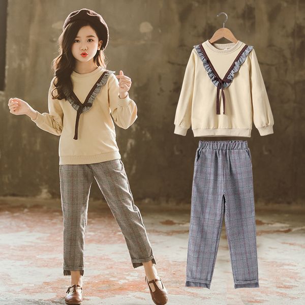 spring autumn casual teen girls clothing set long sleeve cotton sweatshirt + plaid trousers 10 12 years children clothes, White
spring autumn casual teen girls clothing set long sleeve cotton sweatshirt + plaid trousers 10 12 years children clothes, White