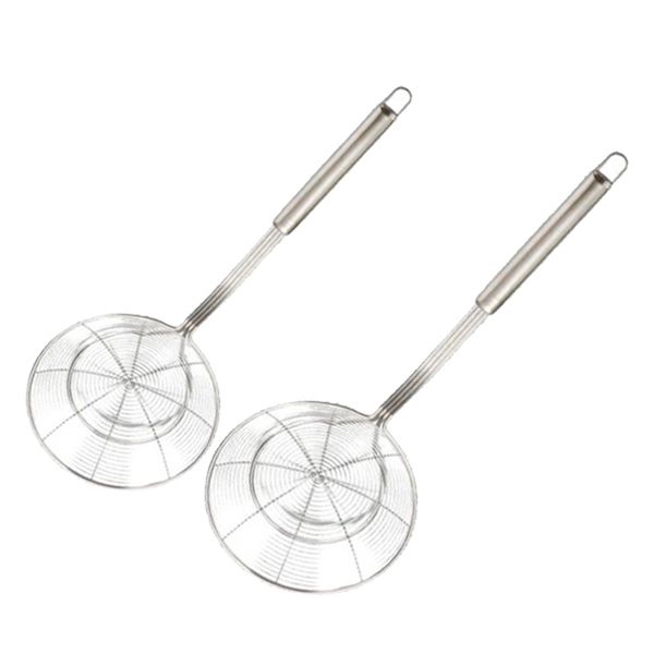 2x stainless steel skimmer spider colander for fish noodles with long handle