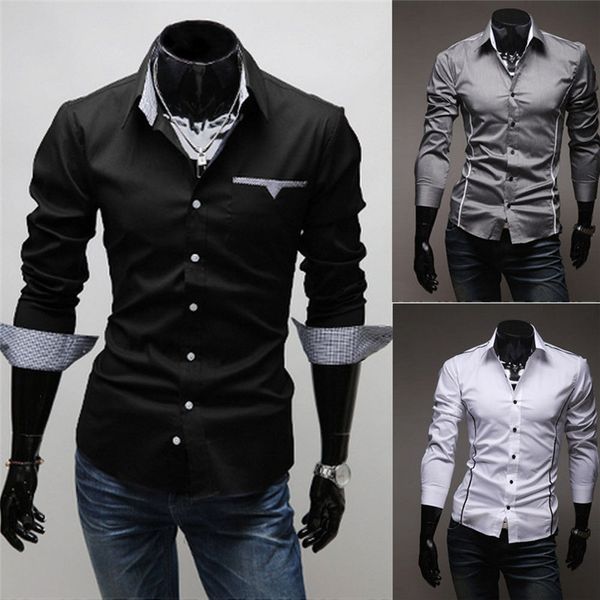 новая мужская футболка с длинным рукавом кнопка вверх бизнес смарт повседневный формальное классический plain нагрудные карманы рубашки, White;black 
новая мужская футболка с длинным рукавом кнопка вверх бизнес смарт повседневный формальное классический plain нагрудные карманы рубашки, White;black