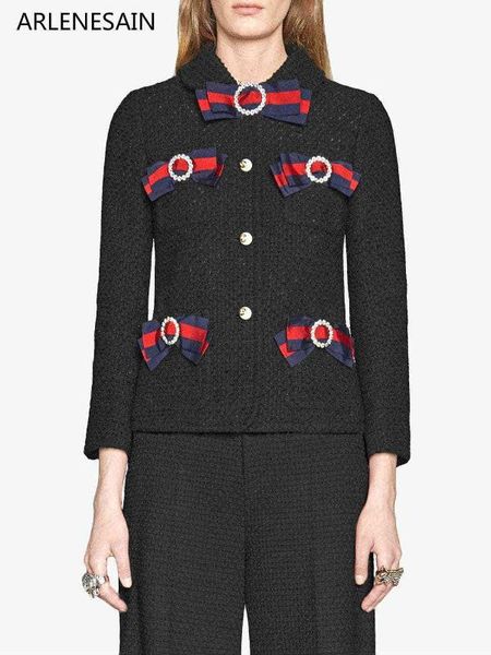 arlenesain custom 2019+ new fashion black tweed women's jacket crystal embellished bows women jacket, Black;brown
arlenesain custom 2019+ new fashion black tweed women's jacket crystal embellished bows women jacket, Black;brown