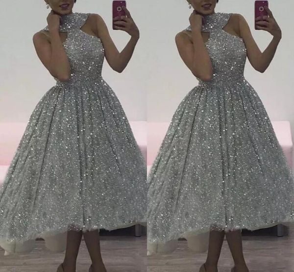 2019 Silver Sequined Halter Neck A Line Prom Dresses Sleeveless Tea Length Short Cocktail Party Dress Bridesmaid Dresses Formal Party Wear, Black
2019 Silver Sequined Halter Neck A Line Prom Dresses Sleeveless Tea Length Short Cocktail Party Dress Bridesmaid Dresses Formal Party Wear, Black
