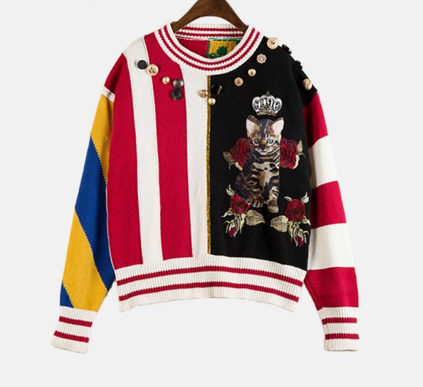 2020 luxury knitted sweater for women sweaters vintage o neck beading crown cat embroidery clothing flower buttons knitted pullovers, White;black
2020 luxury knitted sweater for women sweaters vintage o neck beading crown cat embroidery clothing flower buttons knitted pullovers, White;black