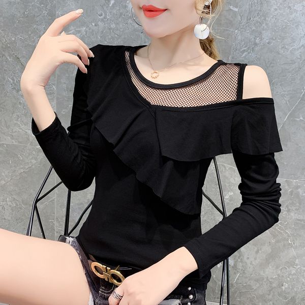 women's t-shirt 2021 spring autumn korean clothes ruffles patchwork hollow out women ropa mujer bottoming shirt tees t9d011, White
women's t-shirt 2021 spring autumn korean clothes ruffles patchwork hollow out women ropa mujer bottoming shirt tees t9d011, White