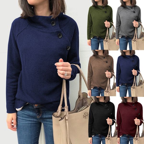 2019 autumn and winter fashion round neck button long-sleeved women's shirt sweater, support mixed batch, Black
2019 autumn and winter fashion round neck button long-sleeved women's shirt sweater, support mixed batch, Black