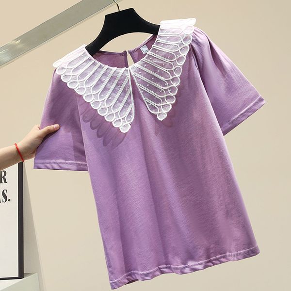 2020 summer new fashion purple t-shirt women loose casual tees girls lady tshirt lapel short sleeve t-shirts tee mujer, White 
2020 summer new fashion purple t-shirt women loose casual tees girls lady tshirt lapel short sleeve t-shirts tee mujer, White
