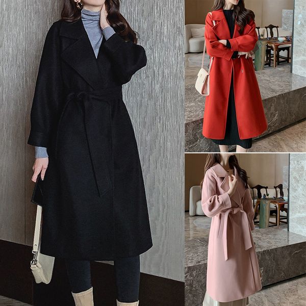 womens winter lapel wool coat trench jacket long overcoat sashes korean style cashmere solid waist collection streetwear coat, Black
womens winter lapel wool coat trench jacket long overcoat sashes korean style cashmere solid waist collection streetwear coat, Black