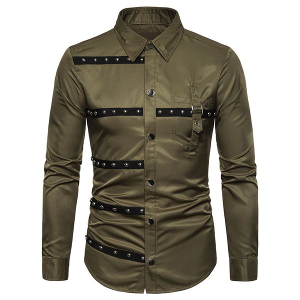 2019 new fashion men's shirt long sleeved shirt solid color slim fit shirts men casual costumes rivet shirts, White;black
2019 new fashion men's shirt long sleeved shirt solid color slim fit shirts men casual costumes rivet shirts, White;black
