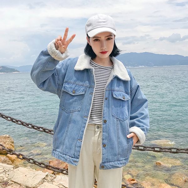 autumn winter thick denim parkas women korean casual loose turn-down collar single breasted warm student harajuku coats, Tan;black
autumn winter thick denim parkas women korean casual loose turn-down collar single breasted warm student harajuku coats, Tan;black
