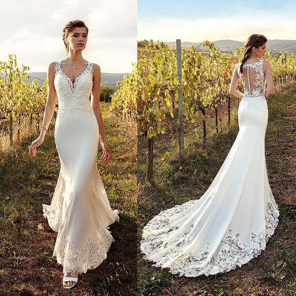 eddy k 2019 country mermaid wedding dresses v neck lace satin sweep train bridal gowns plus size beach boho robe de mariée, White
eddy k 2019 country mermaid wedding dresses v neck lace satin sweep train bridal gowns plus size beach boho robe de mariée, White