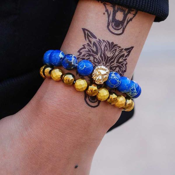 2pcs/set fashion men bracelet 8mm natural stone lion charm bracelet sets gold blue beaded gift jewelry, Golden;silver
2pcs/set fashion men bracelet 8mm natural stone lion charm bracelet sets gold blue beaded gift jewelry, Golden;silver