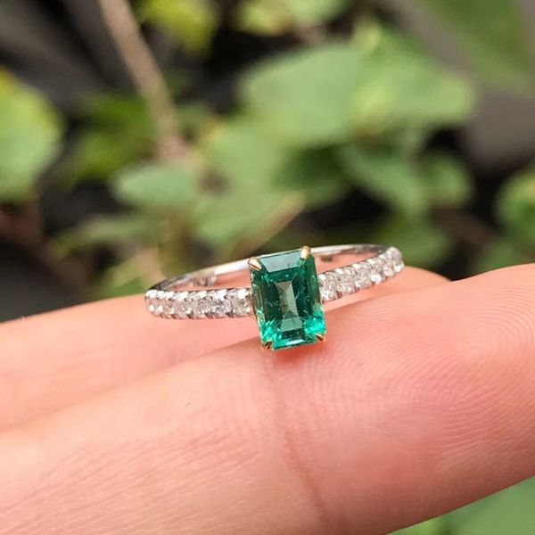 

aeaw jewelry 18k white gold 0.5ct natural real emerald ring anniversary real diamond ring green gemstone women jewelry, Golden;silver