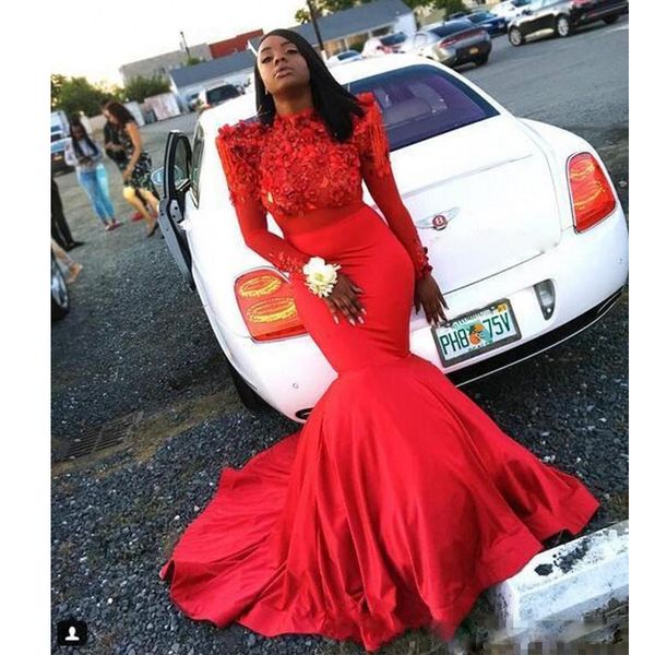 2019 modern red mermaid prom dresses high neck long sleeve appliques beading evening gown putty bottom special occasion dress, Black;red
2019 modern red mermaid prom dresses high neck long sleeve appliques beading evening gown putty bottom special occasion dress, Black;red