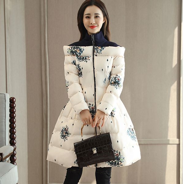 2018 new winter jacket printed cotton coat women long sleeve zipper slim parkas standing collar med-length female outwear y116, Black
2018 new winter jacket printed cotton coat women long sleeve zipper slim parkas standing collar med-length female outwear y116, Black