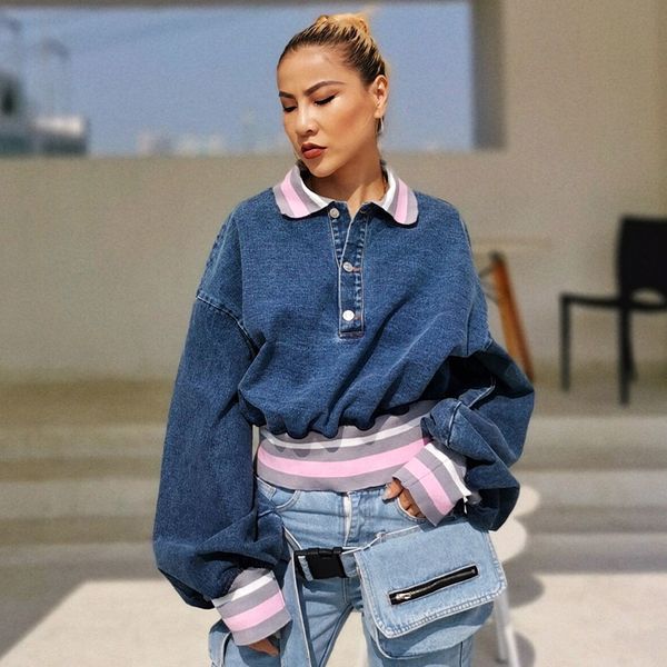 2020 early spring new fashion stitching lapel bubble sleeve hit color denim women clothes tide, Black
2020 early spring new fashion stitching lapel bubble sleeve hit color denim women clothes tide, Black