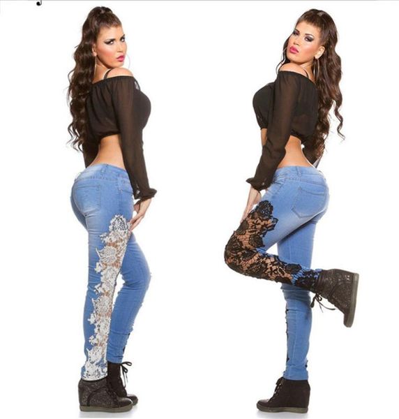 women's jeans women designer lace panelled fashion high waist ladies spring skinny see through casual apparel, Blue
women's jeans women designer lace panelled fashion high waist ladies spring skinny see through casual apparel, Blue