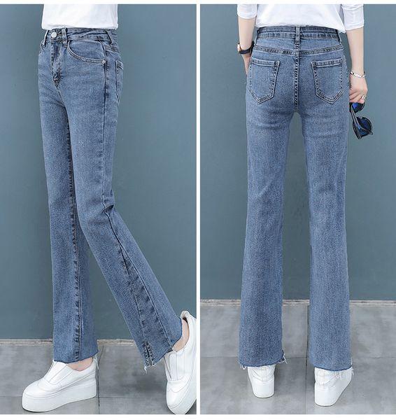 dark blue new han edition show tall waist straight canister spring leisure pop open fork bootleg trousers
dark blue new han edition show tall waist straight canister spring leisure pop open fork bootleg trousers
