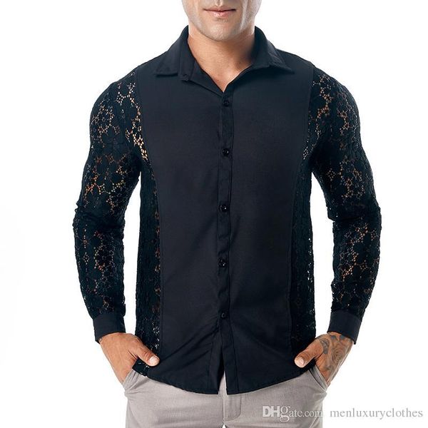 long sleeved shirt lace fashion mens casual shirts designer male spring autumn, White;black
long sleeved shirt lace fashion mens casual shirts designer male spring autumn, White;black