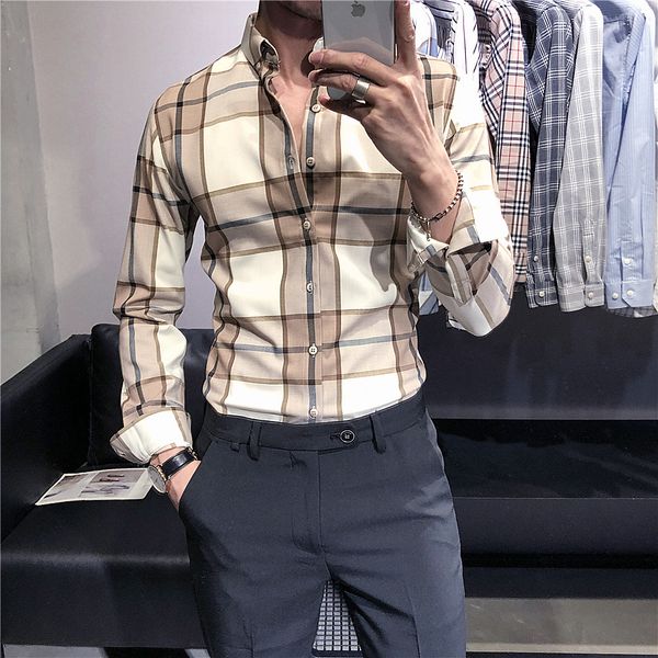 plaid shirt men long sleeve social dress shirt slim fit business formal male fashion casual blue french cufflinks 2020 spring, White;black
plaid shirt men long sleeve social dress shirt slim fit business formal male fashion casual blue french cufflinks 2020 spring, White;black