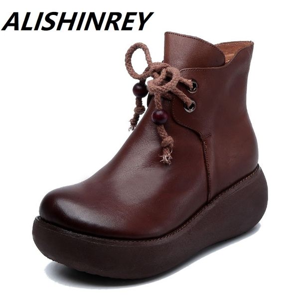 2020 women boots genuine leather handmade vintage wedges platform ankle boots autumn winter warm ladies zipper, Black
2020 women boots genuine leather handmade vintage wedges platform ankle boots autumn winter warm ladies zipper, Black