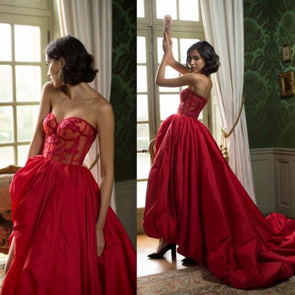 modest a line sophiecouture prom dresse strapless sleeveless tulle satin applique crystal party dress sweep train robes de soirée, Black
modest a line sophiecouture prom dresse strapless sleeveless tulle satin applique crystal party dress sweep train robes de soirée, Black