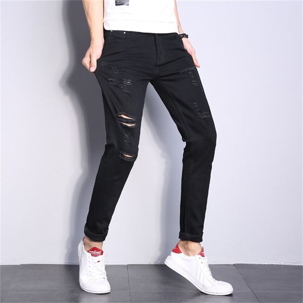 men's jeans spring / summer 2021 feet black slim elastic hole ankle-length pencil pants, Blue
men's jeans spring / summer 2021 feet black slim elastic hole ankle-length pencil pants, Blue