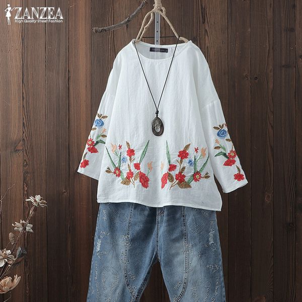 2019 plus size zanzea summer shirt women casual long sleeve blouse floral embroidery cotton linen loose tunic female blusas, White
2019 plus size zanzea summer shirt women casual long sleeve blouse floral embroidery cotton linen loose tunic female blusas, White