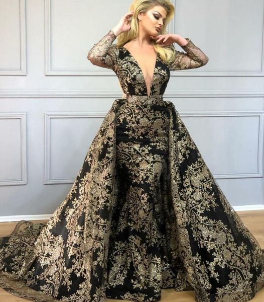yousef aljasmi black mermaid evening dresses deep v neck long sleeves detachable train prom gown gold appliqued lace formal dress, Black;red
yousef aljasmi black mermaid evening dresses deep v neck long sleeves detachable train prom gown gold appliqued lace formal dress, Black;red