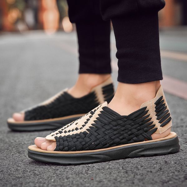 men summer beach sandals handmade knitted fashion fish mouth casual male shoes elastic band flat heel gladiator sandals size 38-45, Black
men summer beach sandals handmade knitted fashion fish mouth casual male shoes elastic band flat heel gladiator sandals size 38-45, Black
