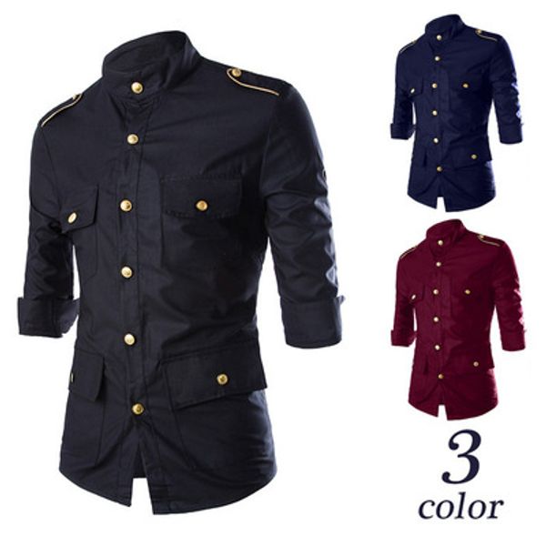 mens solid fashion shirts gold buttoms slim fit 3/4 sleeve polyester male shirts casual clothing, White;black
mens solid fashion shirts gold buttoms slim fit 3/4 sleeve polyester male shirts casual clothing, White;black
