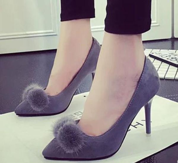2018 women's shoes in spring and autumn with new style high-heeled fine heel pointed end hair ball suede, Black
2018 women's shoes in spring and autumn with new style high-heeled fine heel pointed end hair ball suede, Black