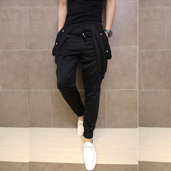 men's pants men nightclub singer hip hop punk harem drop crotch baggy mens elastic skinny stage costume joggers, Black
men's pants men nightclub singer hip hop punk harem drop crotch baggy mens elastic skinny stage costume joggers, Black