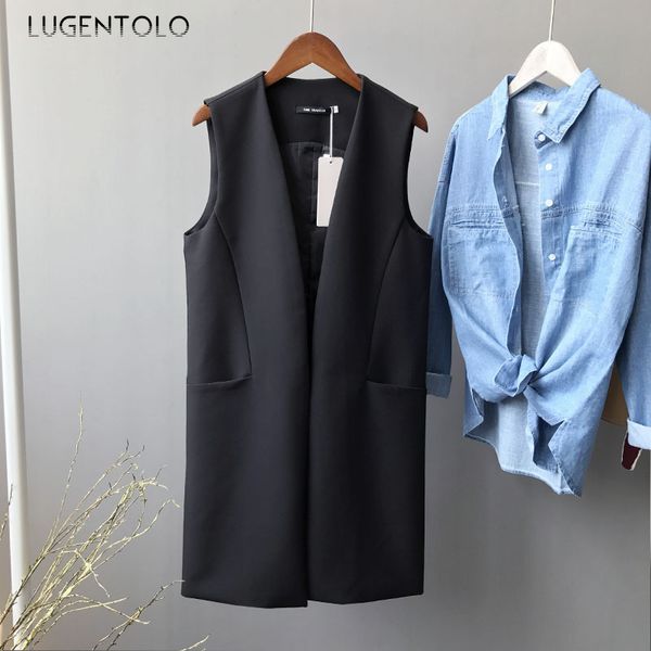 women's vests lugentolo women vest slim simple elegant spring autumn black solid medium long v-neck casual sleeveless pocket coats, Black;white
women's vests lugentolo women vest slim simple elegant spring autumn black solid medium long v-neck casual sleeveless pocket coats, Black;white