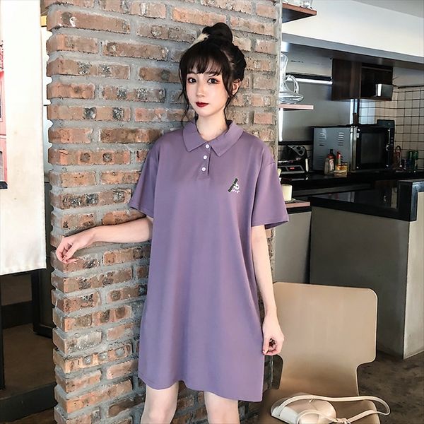 2020 students' casual loose purple lapel short sleeve t-shirt t-shirt dress women's dress, White
2020 students' casual loose purple lapel short sleeve t-shirt t-shirt dress women's dress, White
