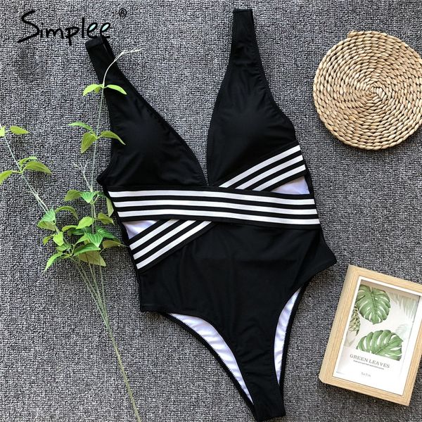 simplee one-piece striped women bikini set deep v-neck highcut female swimwear push up bondage beach wear summer playsuit, White;black
simplee one-piece striped women bikini set deep v-neck highcut female swimwear push up bondage beach wear summer playsuit, White;black