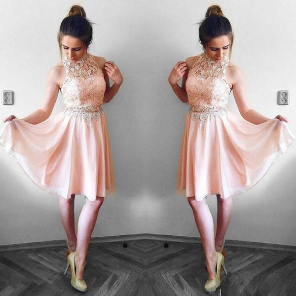 lovely blush pink homecoming dresses a line halter neck lace chiffon mini short cocktail dress party gowns graduation dress, Blue;pink
lovely blush pink homecoming dresses a line halter neck lace chiffon mini short cocktail dress party gowns graduation dress, Blue;pink