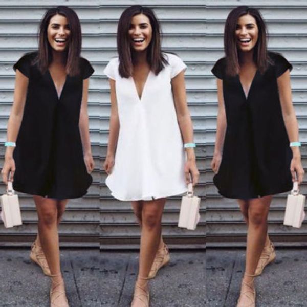 vintage 2019 summer womens loose deep v neck chiffon shirt short sleeve soft solid casual dress, Black;gray
vintage 2019 summer womens loose deep v neck chiffon shirt short sleeve soft solid casual dress, Black;gray