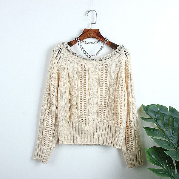 2019 autumn winter new knitted female sweet pullovers korean style women's fashion long sleeve chain collar sweater, White;black
2019 autumn winter new knitted female sweet pullovers korean style women's fashion long sleeve chain collar sweater, White;black