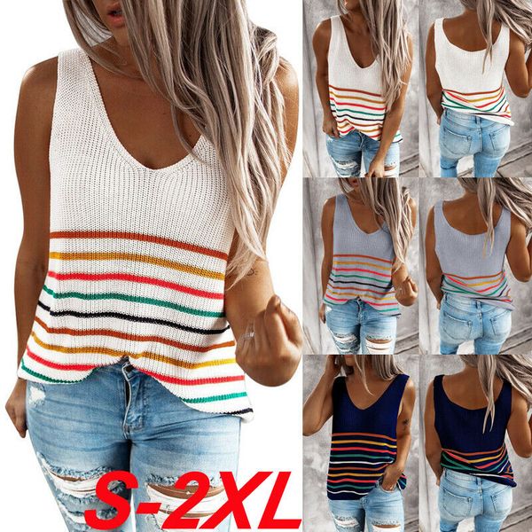 plus size summer casual camisole v-neck sleeveless kintted stripe loose women vest party club lady tank streetwear, White
plus size summer casual camisole v-neck sleeveless kintted stripe loose women vest party club lady tank streetwear, White