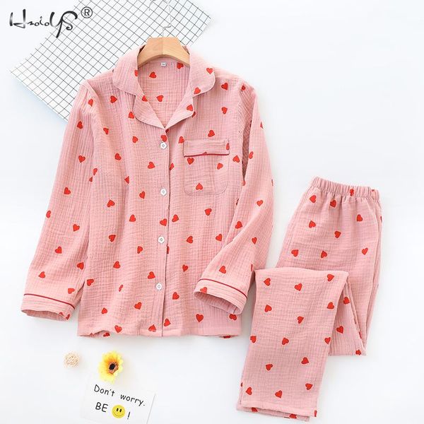 spring new ladies pajamas set heart printed cotton gauze turn-down collar long-sleeve trousers household wear, Black;red
spring new ladies pajamas set heart printed cotton gauze turn-down collar long-sleeve trousers household wear, Black;red