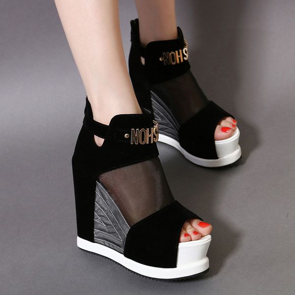 new flock ankl boots shoes women summer hollow high slope with the fish mouth single shoes thick bottom wedges short boots, Black
new flock ankl boots shoes women summer hollow high slope with the fish mouth single shoes thick bottom wedges short boots, Black