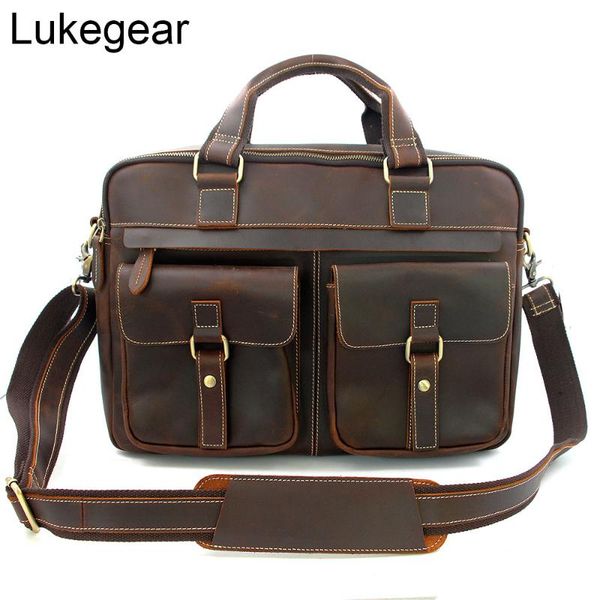 lukegear genuine leather computer bags for men lapbriefcase retro durable computer pack