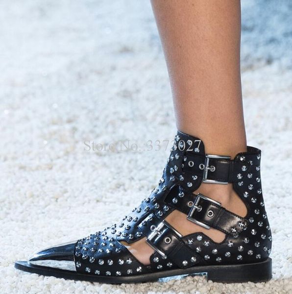 women rivets low heel sandals fashion metal toe black white leather buckle studded sandals boots lady popular banquet shoes
women rivets low heel sandals fashion metal toe black white leather buckle studded sandals boots lady popular banquet shoes