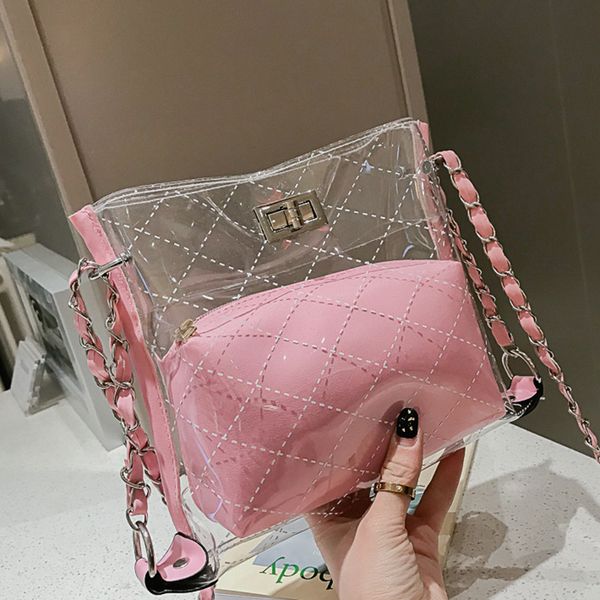 transparent single shoulder bag bucket handbag 2 pieces set for women girls sale-wt
transparent single shoulder bag bucket handbag 2 pieces set for women girls sale-wt