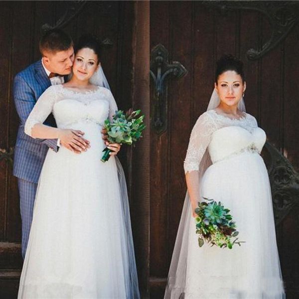 Vintage Lace Empire Wedding Dresses For Pregnant Woman Half Sleeves Sheer Neck Ivory Plus Size Maternity Bridal Gowns Plus Size
Vintage Lace Empire Wedding Dresses For Pregnant Woman Half Sleeves Sheer Neck Ivory Plus Size Maternity Bridal Gowns Plus Size