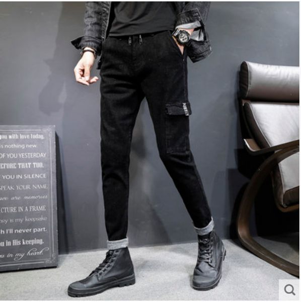 black new outfits han edition tide loose straight jeans man wind popular logo elastic dark men's trousers, Blue
black new outfits han edition tide loose straight jeans man wind popular logo elastic dark men's trousers, Blue