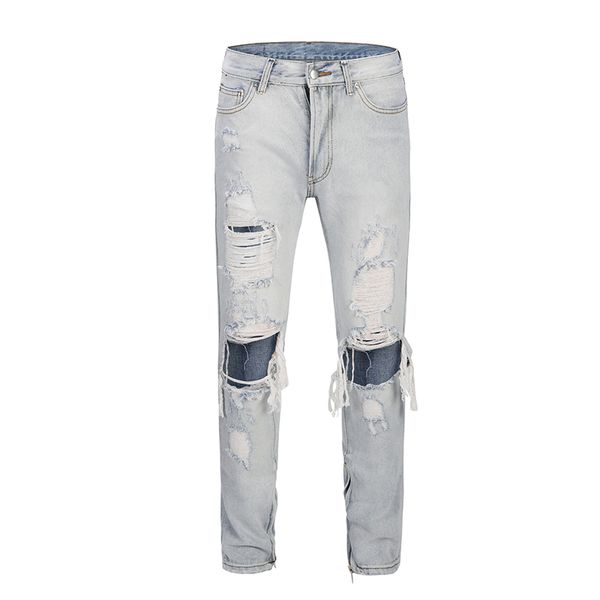 stonewashed ripped ankle zipper denim pants high street light blue jeans men regular style men's pants k59bi, Black
stonewashed ripped ankle zipper denim pants high street light blue jeans men regular style men's pants k59bi, Black