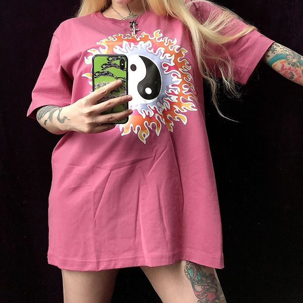 summer t shirt women men flame tai chi print loose chic fashion tee streetwear hip hop retro korean style couples clothing, White
summer t shirt women men flame tai chi print loose chic fashion tee streetwear hip hop retro korean style couples clothing, White