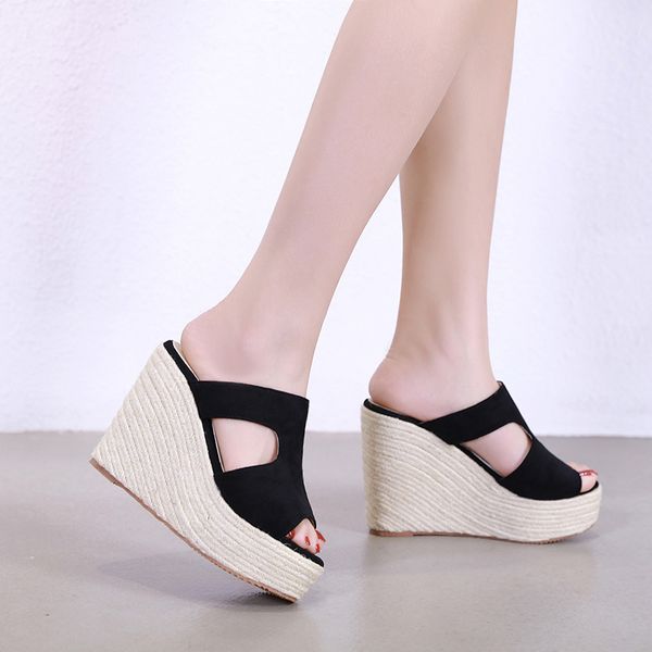 2019 flocking platform shoes women sandals wedge slippers for women high heels wedges shoes slides open toe casual straw shoes, Black
2019 flocking platform shoes women sandals wedge slippers for women high heels wedges shoes slides open toe casual straw shoes, Black